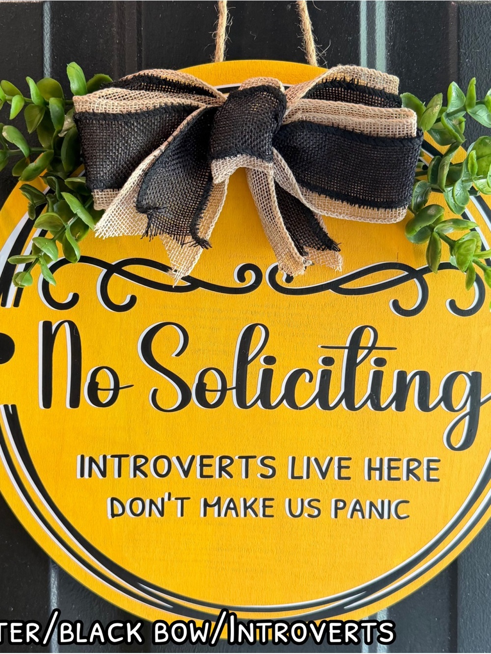 No Soliciting Introverts Live Here Round Door Sign - Yellow